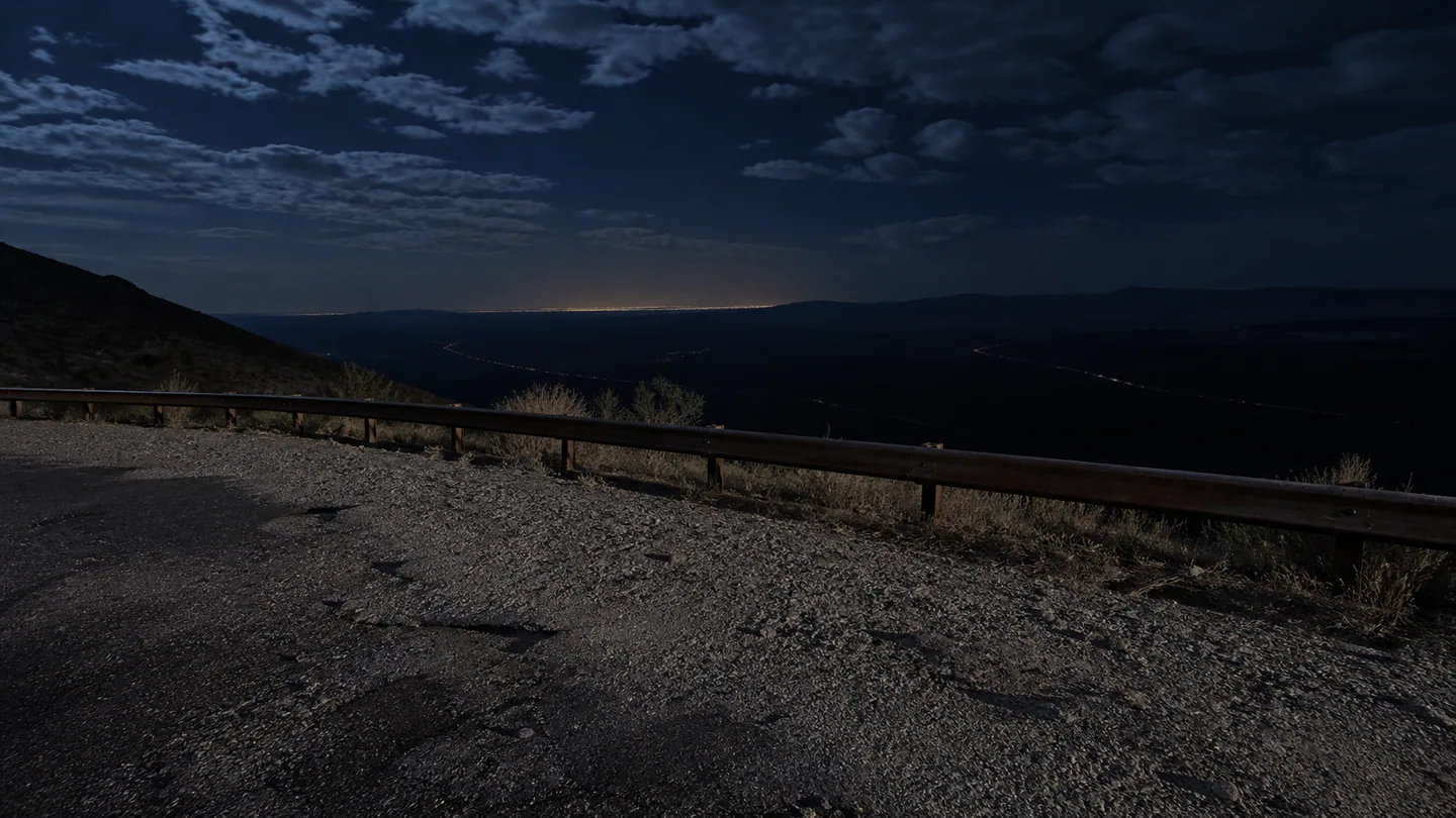 Route 17 and the distant city lights seen from Black Ridge