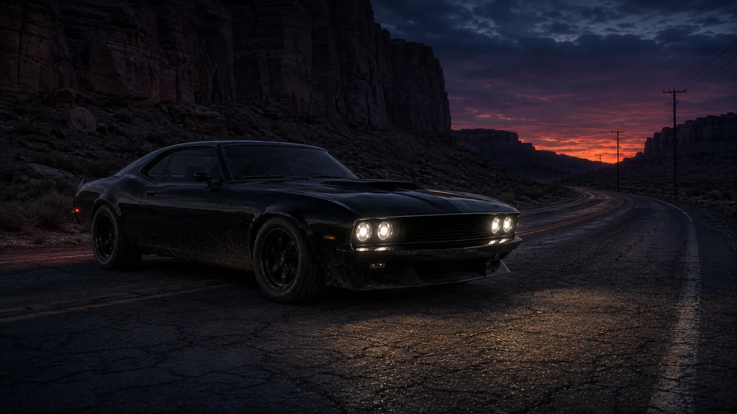 The black fastback stopped on a mountain pass above Route 17
