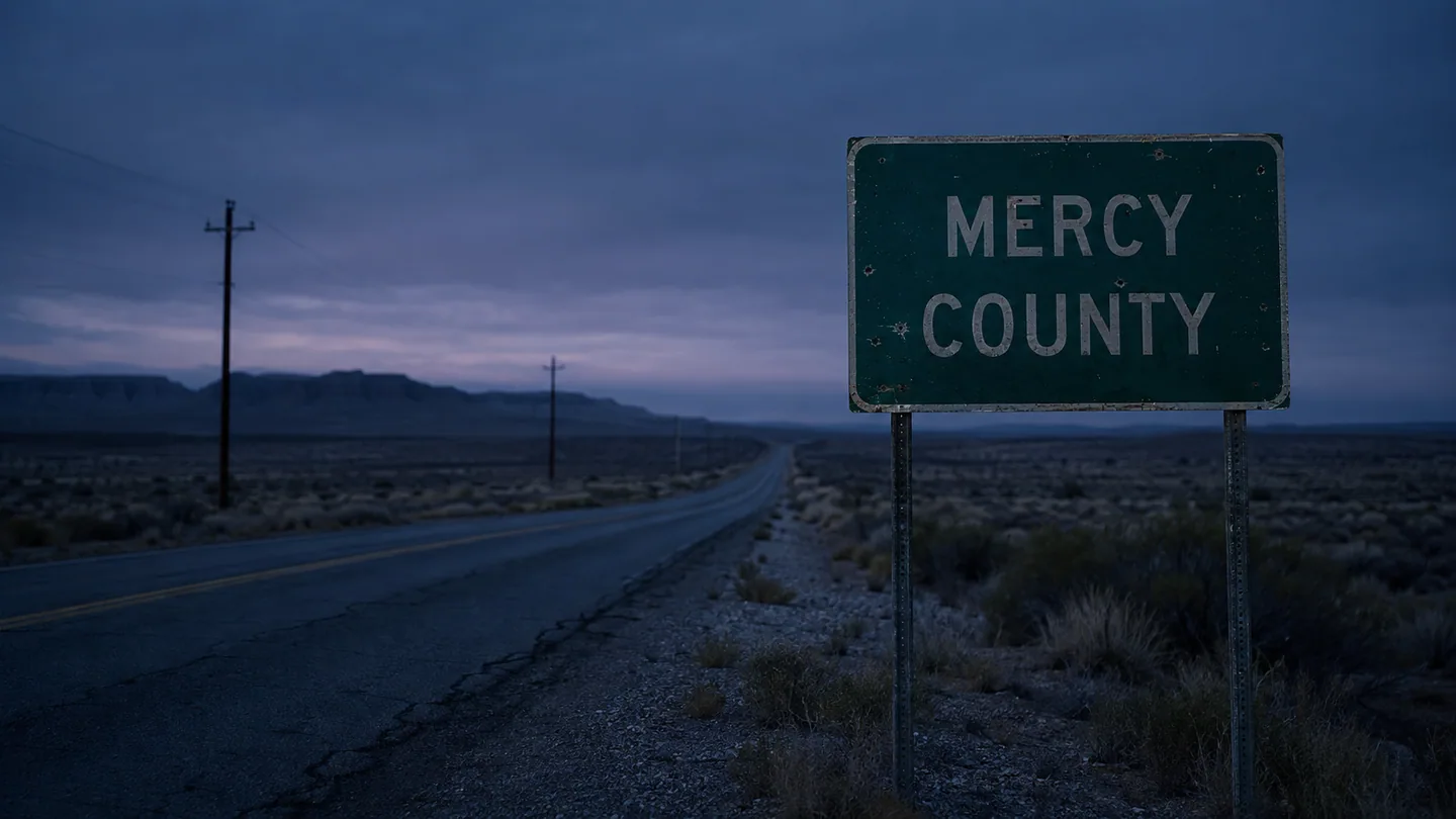 The Mercy County line sign beside Route 17