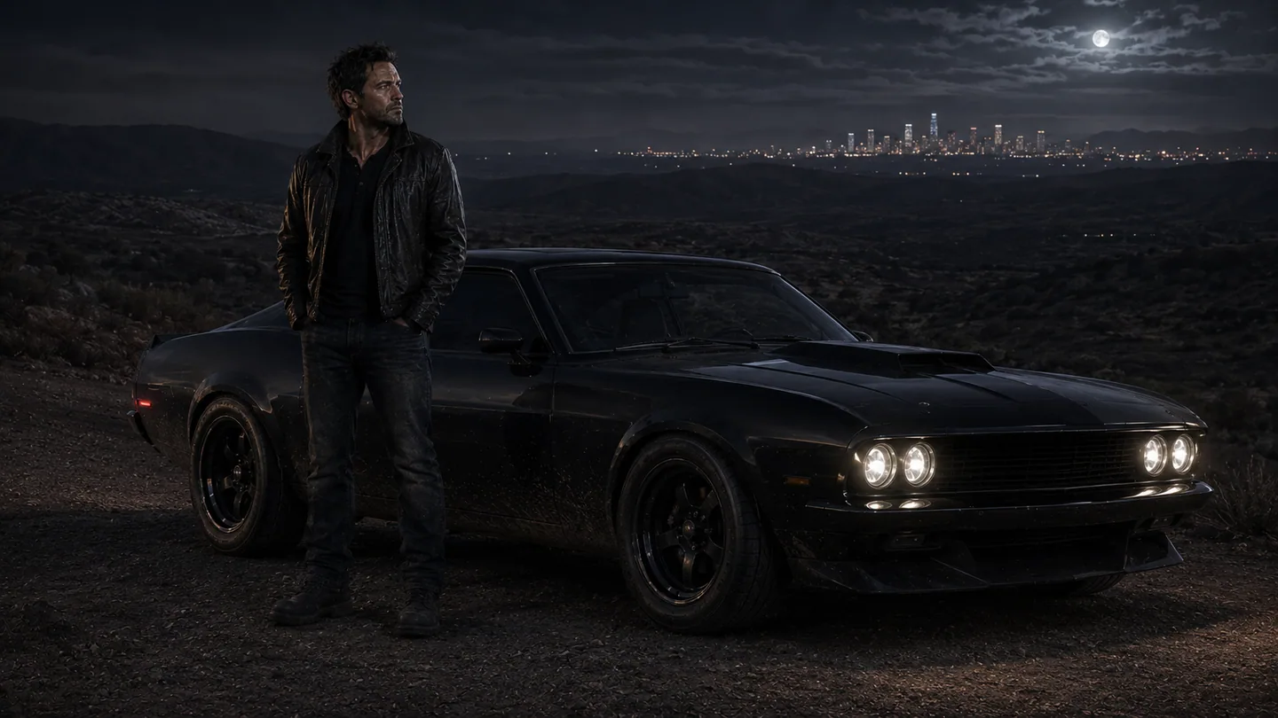 The Courier and black fastback overlooking the distant city lights